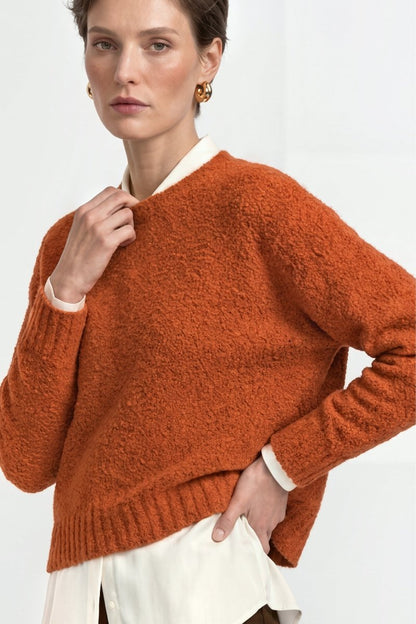 RICHROYAL Bouclé Pullover Crew Neck in Urban Ember