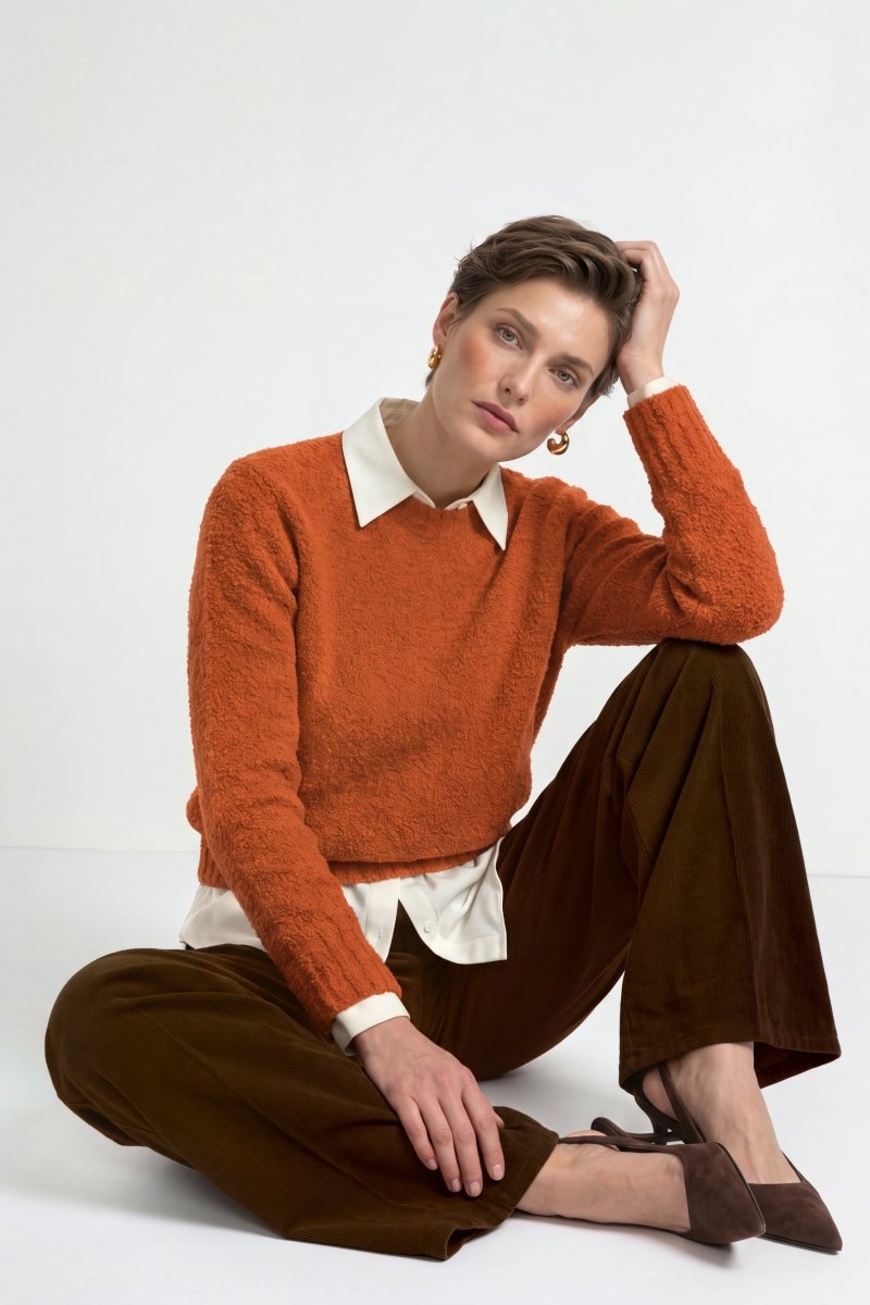 RICHROYAL Bouclé Pullover Crew Neck in Urban Ember