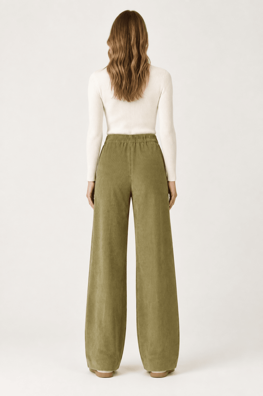 RICHROYAL Corduroy Wide Leg Hose mit Elastikbund in Golden Moss