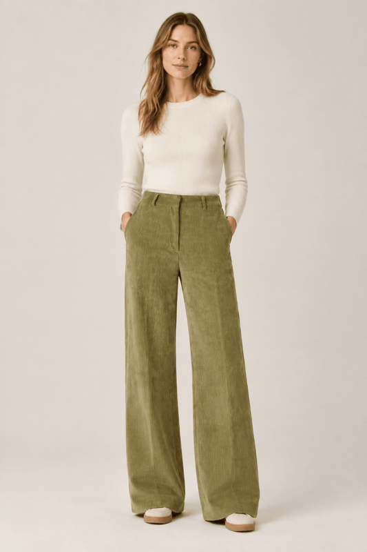 RICHROYAL Corduroy Wide Leg Hose mit Elastikbund in Golden Moss