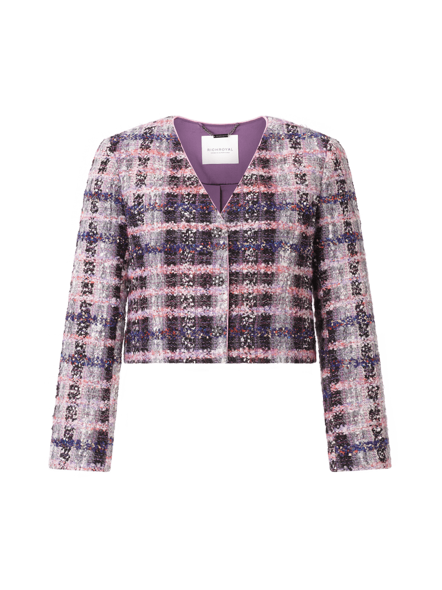 RICHROYAL Cropped Bouclé Jacke mit V-Ausschnitt in Evening Lilac