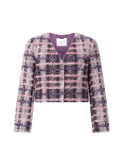 RICHROYAL Cropped Bouclé Jacke mit V-Ausschnitt in Evening Lilac