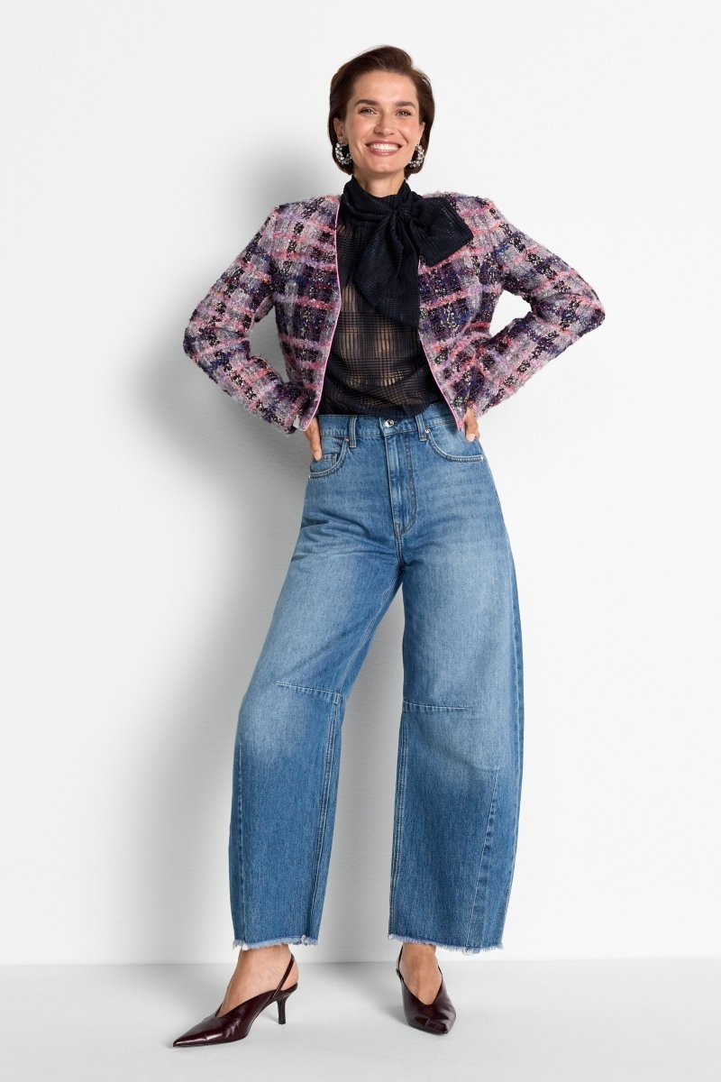 RICHROYAL Cropped Bouclé Jacke mit V-Ausschnitt in Evening Lilac