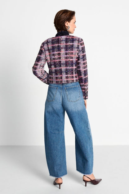 RICHROYAL Cropped Bouclé Jacke mit V-Ausschnitt in Evening Lilac
