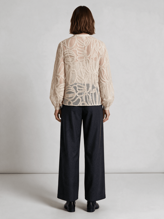 RICHROYAL Glänzende Chiffon-Bluse mit Wollanteil in Perlweiß