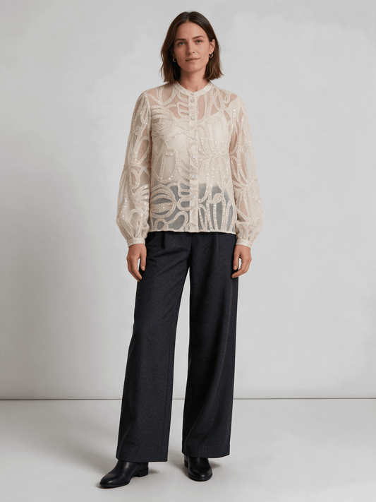 RICHROYAL Glänzende Chiffon-Bluse mit Wollanteil in Perlweiß