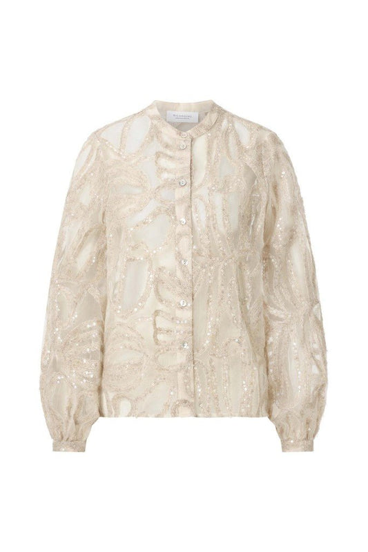 RICHROYAL Glänzende Chiffon-Bluse mit Wollanteil in Perlweiß