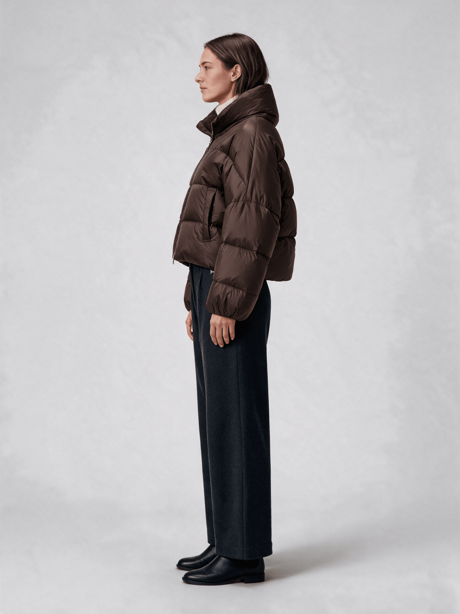 RICHROYAL Glänzende Cropped Oversize Steppjacke in Coffee Bean