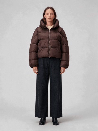 RICHROYAL Glänzende Cropped Oversize Steppjacke in Coffee Bean