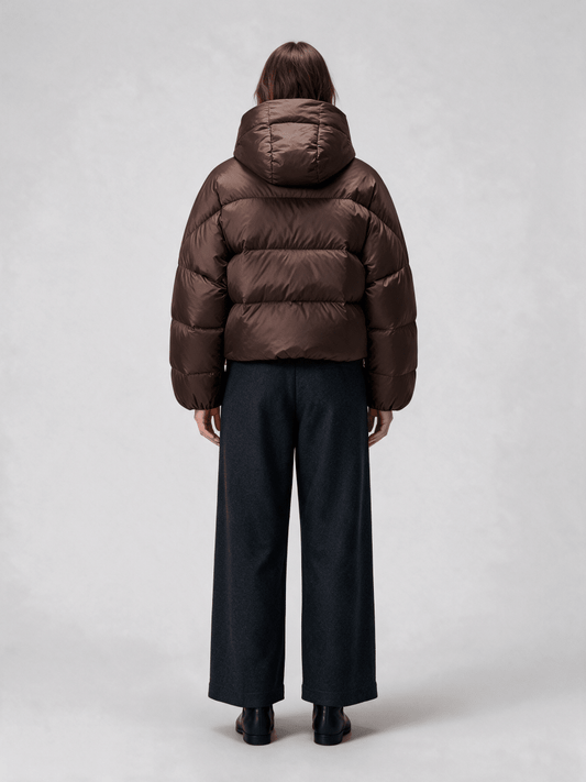 RICHROYAL Glänzende Cropped Oversize Steppjacke in Coffee Bean