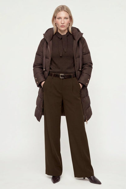 RICHROYAL Hooded Midilength Puffer Jacket in Coffee Bean