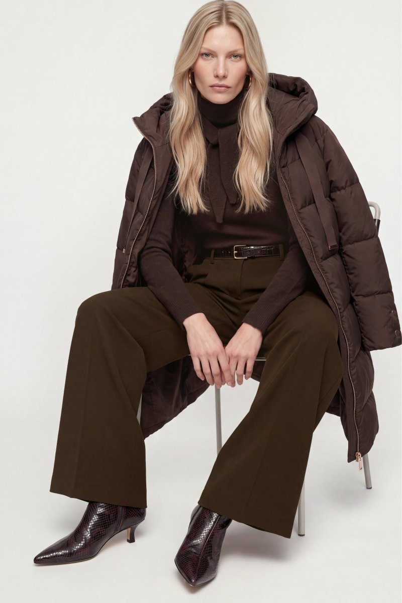 RICHROYAL Hooded Midilength Puffer Jacket in Coffee Bean