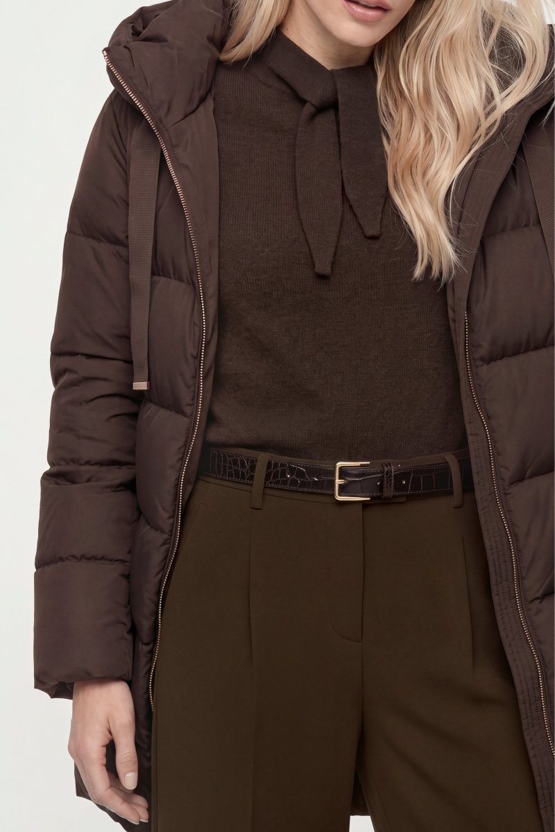 RICHROYAL Hooded Midilength Puffer Jacket in Coffee Bean