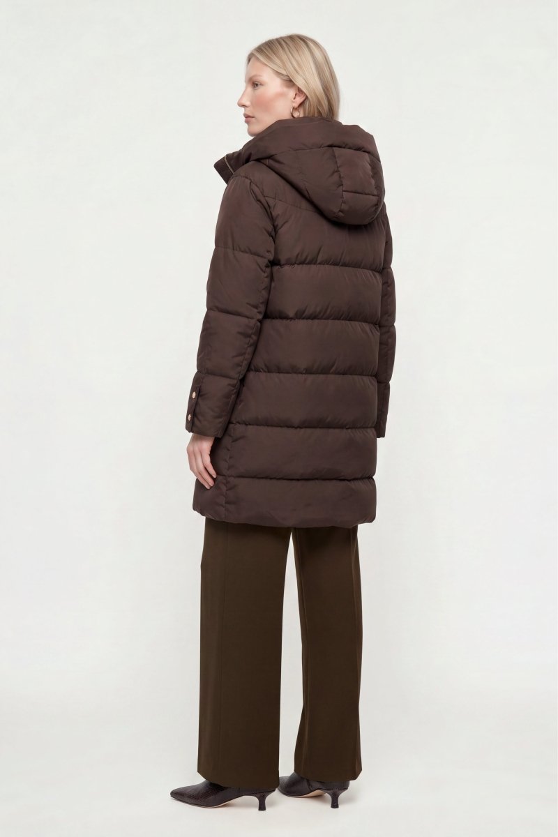 RICHROYAL Hooded Midilength Puffer Jacket in Coffee Bean