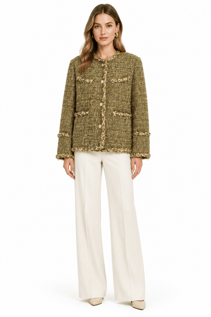 RICHROYAL Loose Fit Bouclé Jacke in Golden Moss