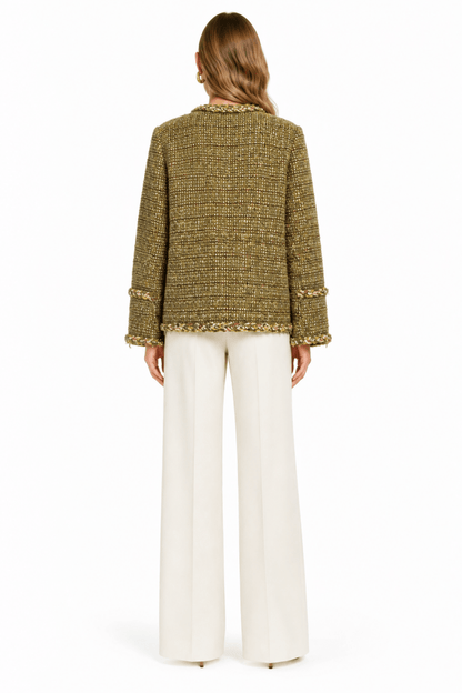 RICHROYAL Loose Fit Bouclé Jacke in Golden Moss