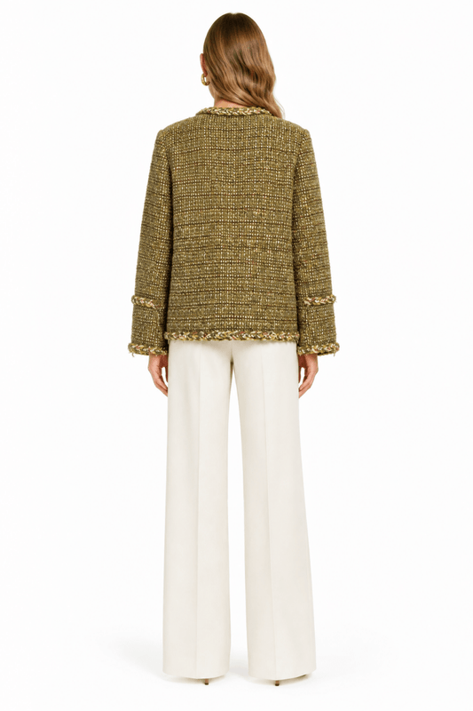 RICHROYAL Loose Fit Bouclé Jacke in Golden Moss