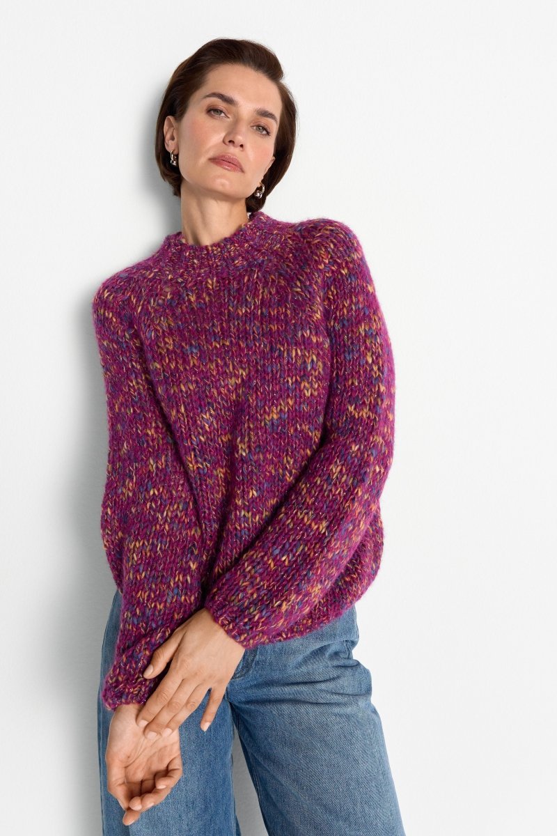 RICHROYAL Mehrfarbiger Pullover mit Stehkragen in Festive Fuchsia