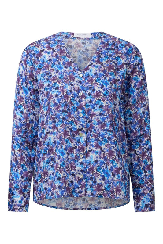 RICHROYAL Printed V-Neck Bluse in Cobalt Aura