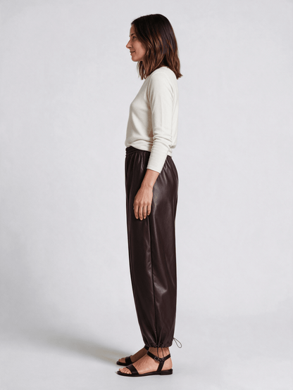 RICHROYAL Vegane Lederhose im Barrel-Fit in Schokobraun