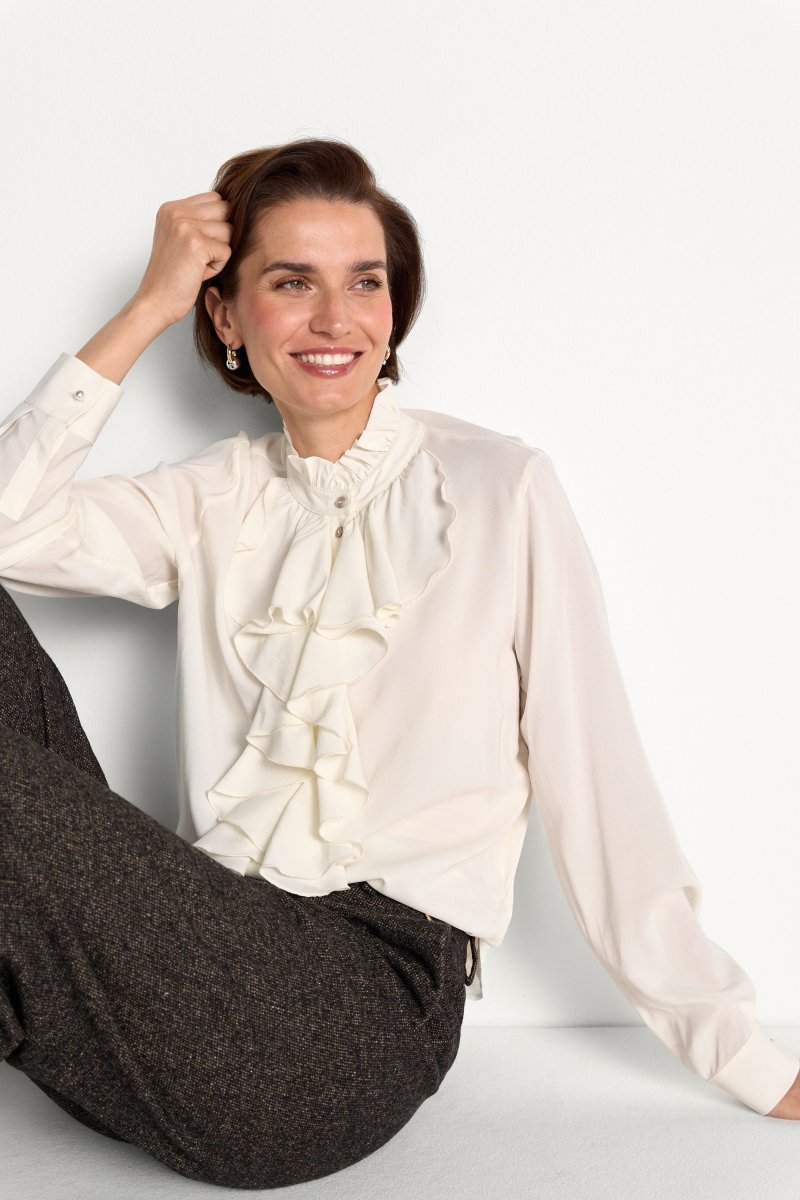RICHROYAL Viskose Bluse mit Volant in Pearl White