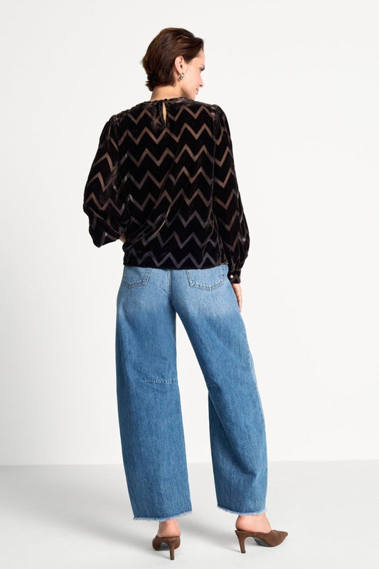 RICHROYAL Zigzag-Bluse mit Stehkragen in Chocolate Torte