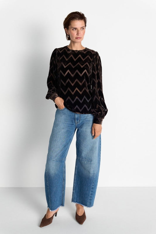 RICHROYAL Zigzag-Bluse mit Stehkragen in Chocolate Torte