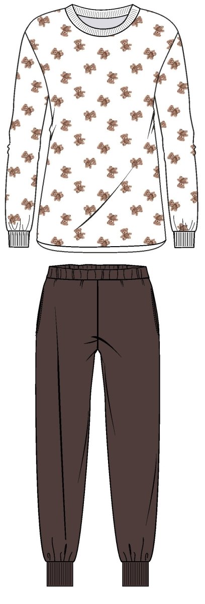 Ringella Pyjama mit Bärchen-Dessin und Strickbündchen Champagner