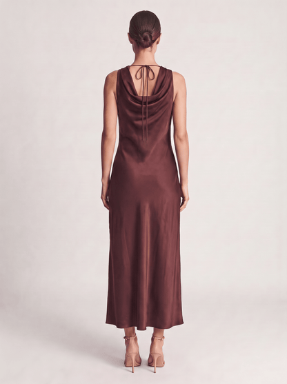 Rouge Edit ROUSHYRAS COWL NECK MAXI DRESS/EV Bitter Chocolate