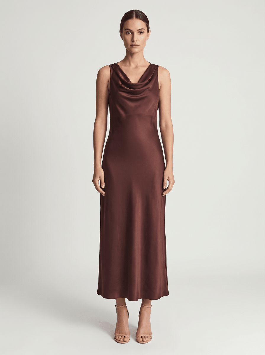 Rouge Edit ROUSHYRAS COWL NECK MAXI DRESS/EV Bitter Chocolate