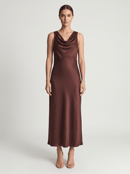 Rouge Edit ROUSHYRAS COWL NECK MAXI DRESS/EV Bitter Chocolate