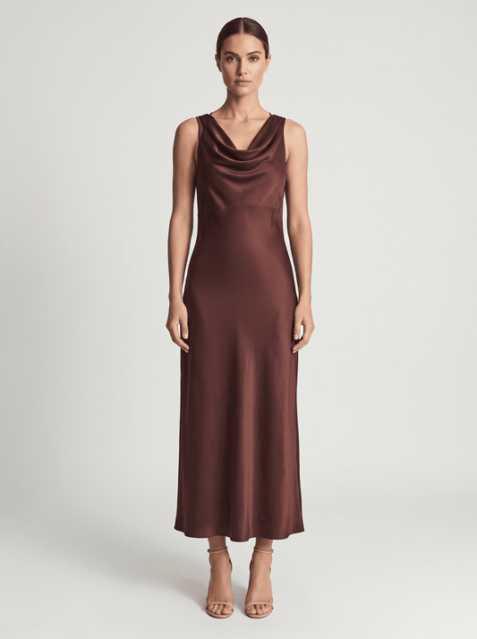 Rouge Edit ROUSHYRAS COWL NECK MAXI DRESS/EV Bitter Chocolate