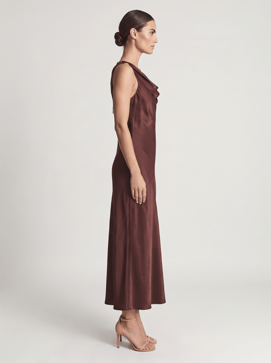 Rouge Edit ROUSHYRAS COWL NECK MAXI DRESS/EV Bitter Chocolate