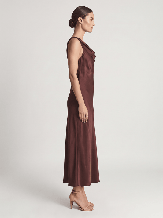 Rouge Edit ROUSHYRAS COWL NECK MAXI DRESS/EV Bitter Chocolate