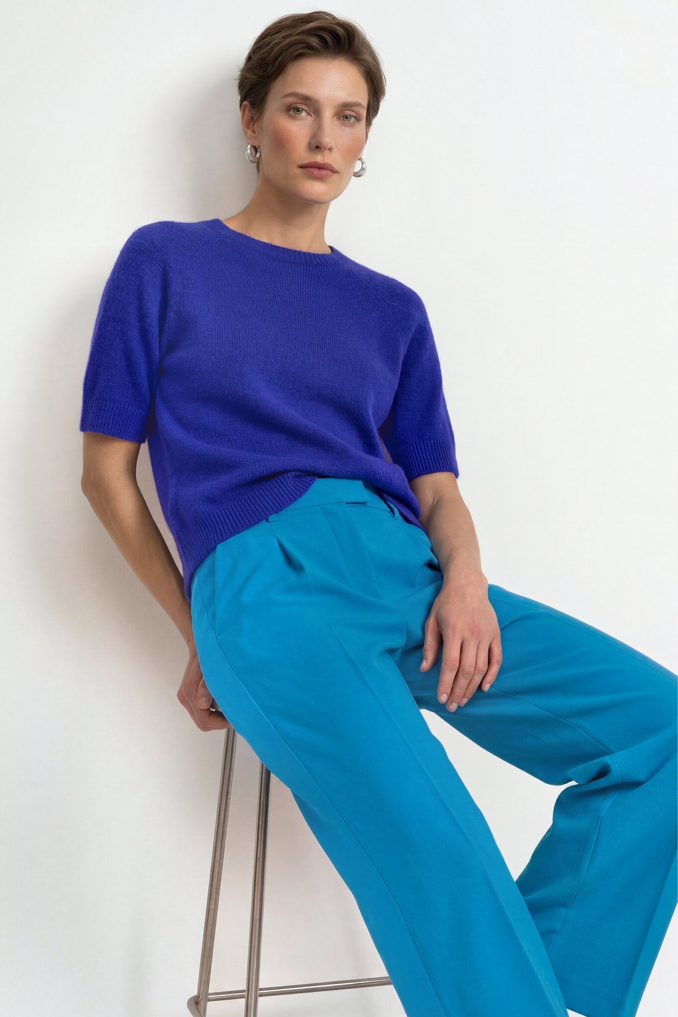 Rich & Royal Pleated Wide Leg Hose in Blue Jewel