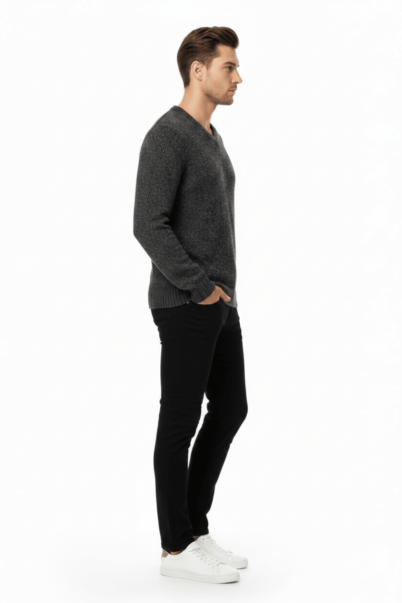 Strellson Strickpullover Doro-V Dunkelgrau – Herren Knitwear aus Wolle