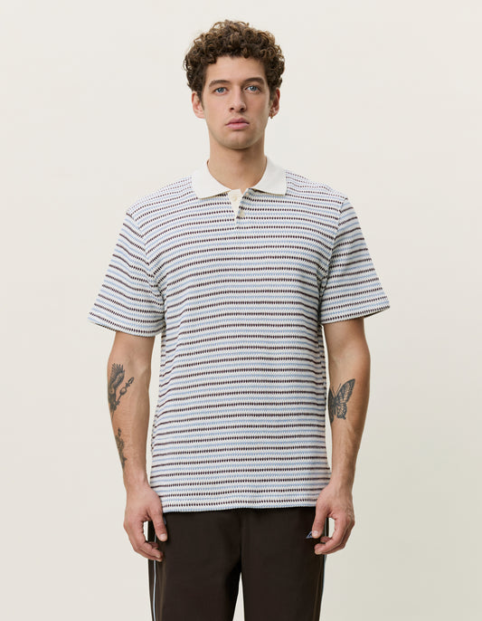 Les Deux Knitted Stripe Polo T-Shirt Regular in Weiß für Herren