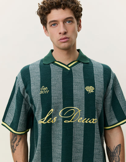 Les Deux Stripe Jacquard Football Jersey T-Shirt Loose in Grün für Herren
