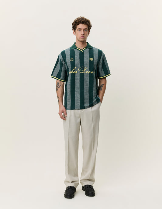 Les Deux Stripe Jacquard Football Jersey T-Shirt Loose in Grün für Herren