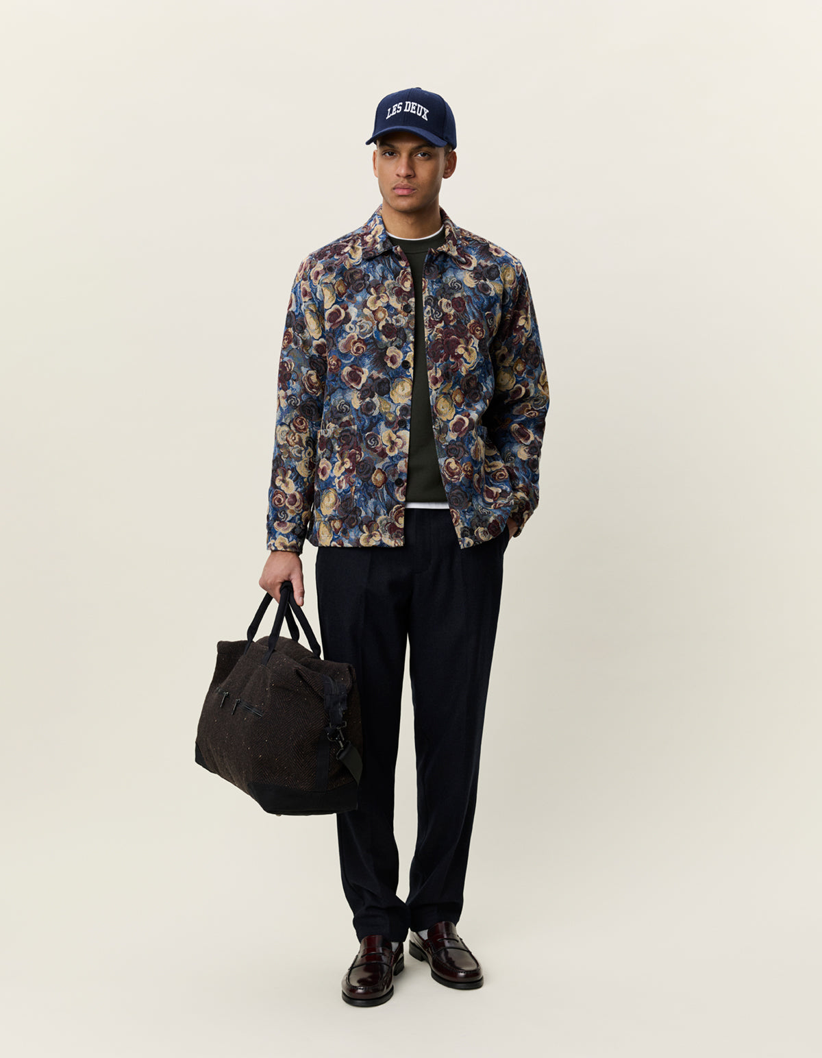 Les Deux Flower Jacquard Overshirt Blau