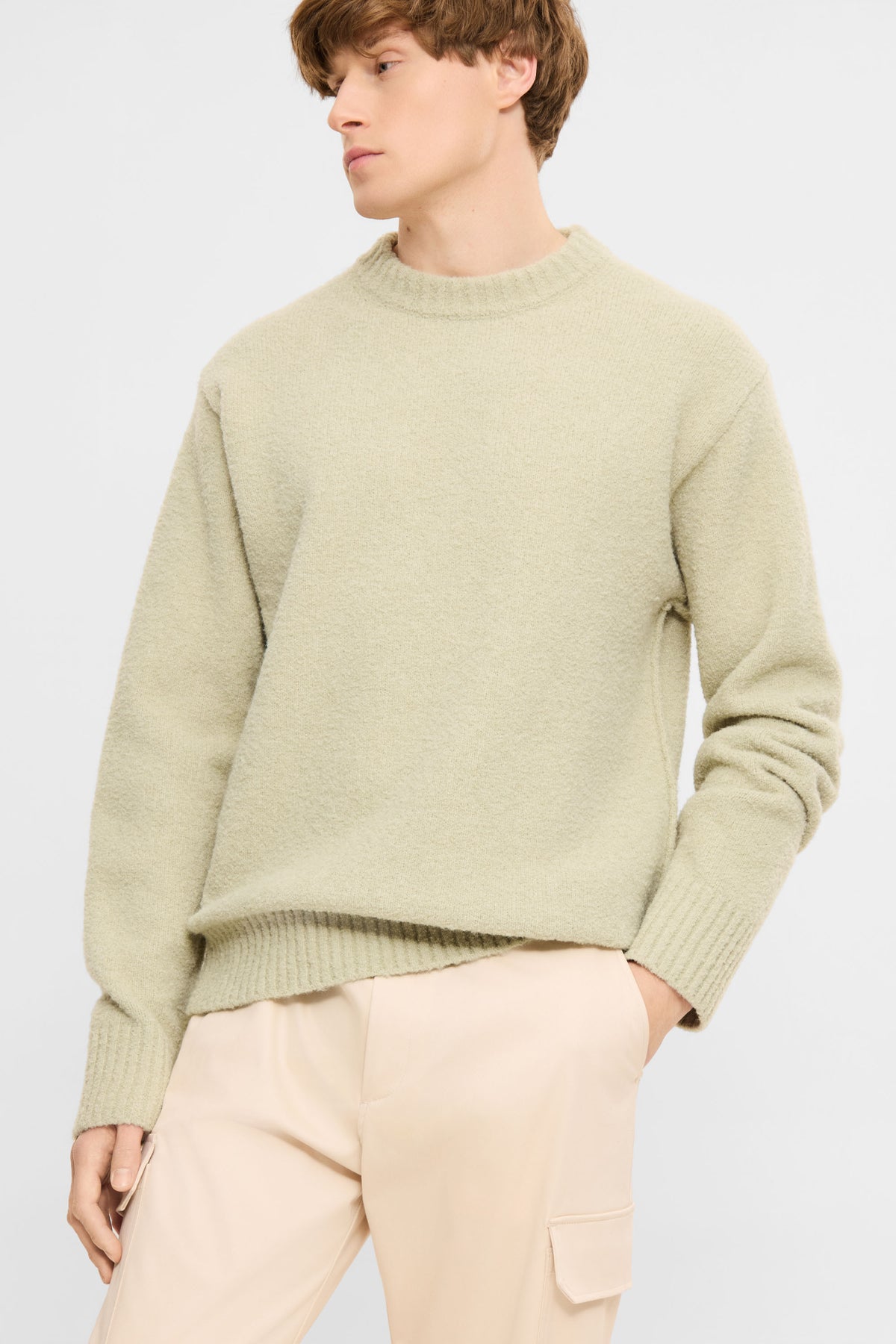 Elvine Herren Strickpullover Assar Boucle Wool Mix in Moosweiß