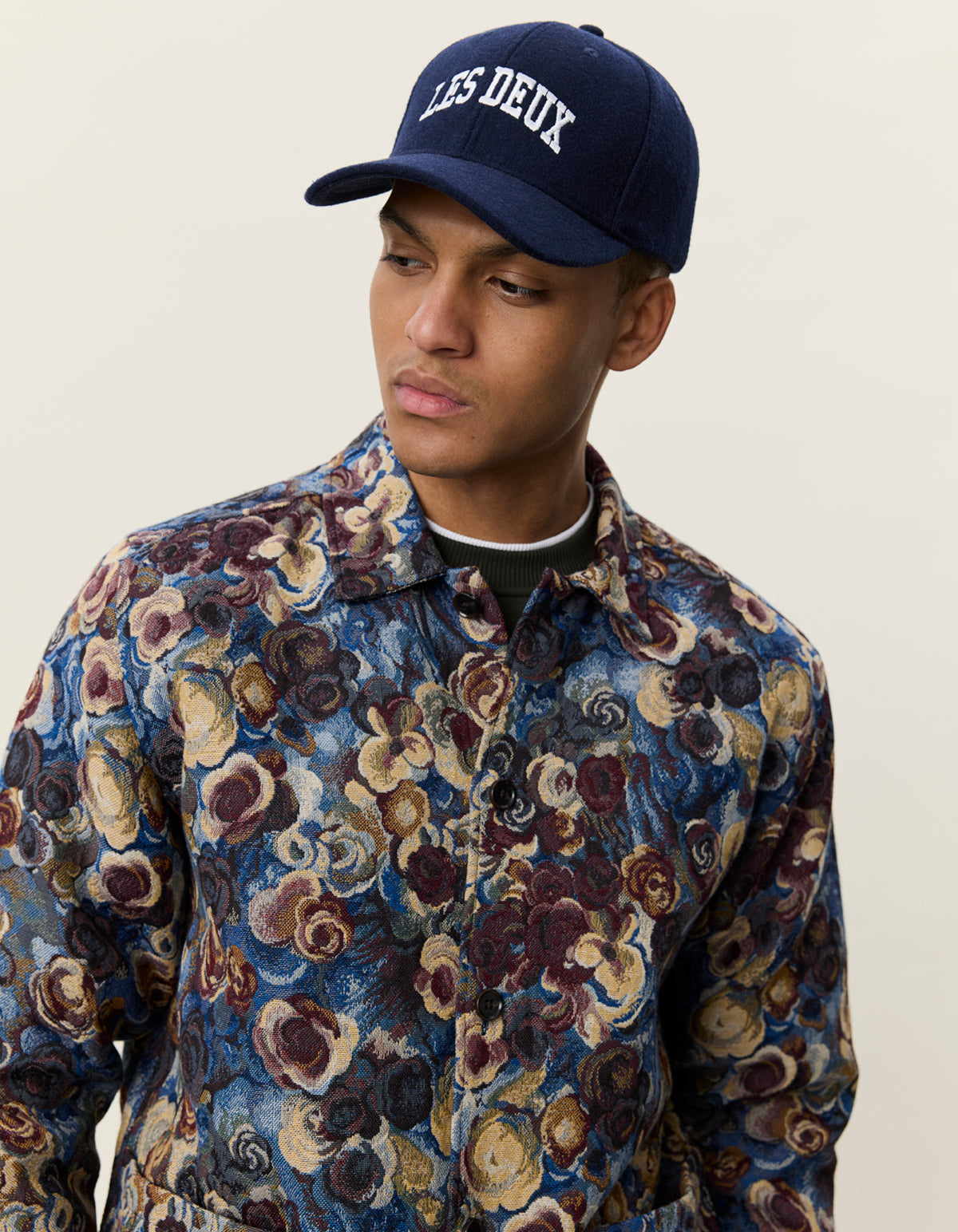 Les Deux Flower Jacquard Overshirt Blau