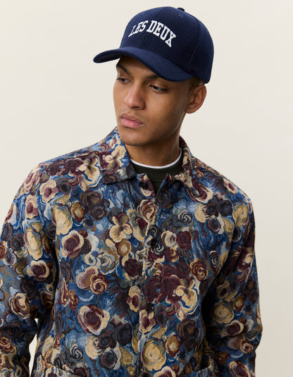 Les Deux Flower Jacquard Overshirt Blau