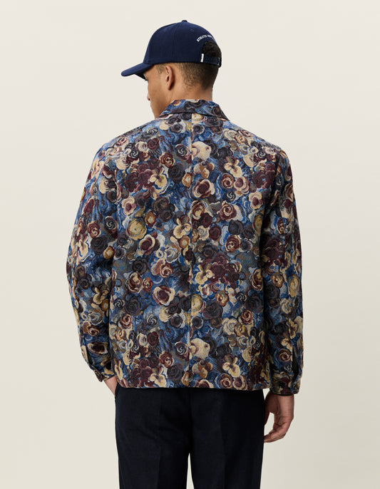 Les Deux Flower Jacquard Overshirt Blau