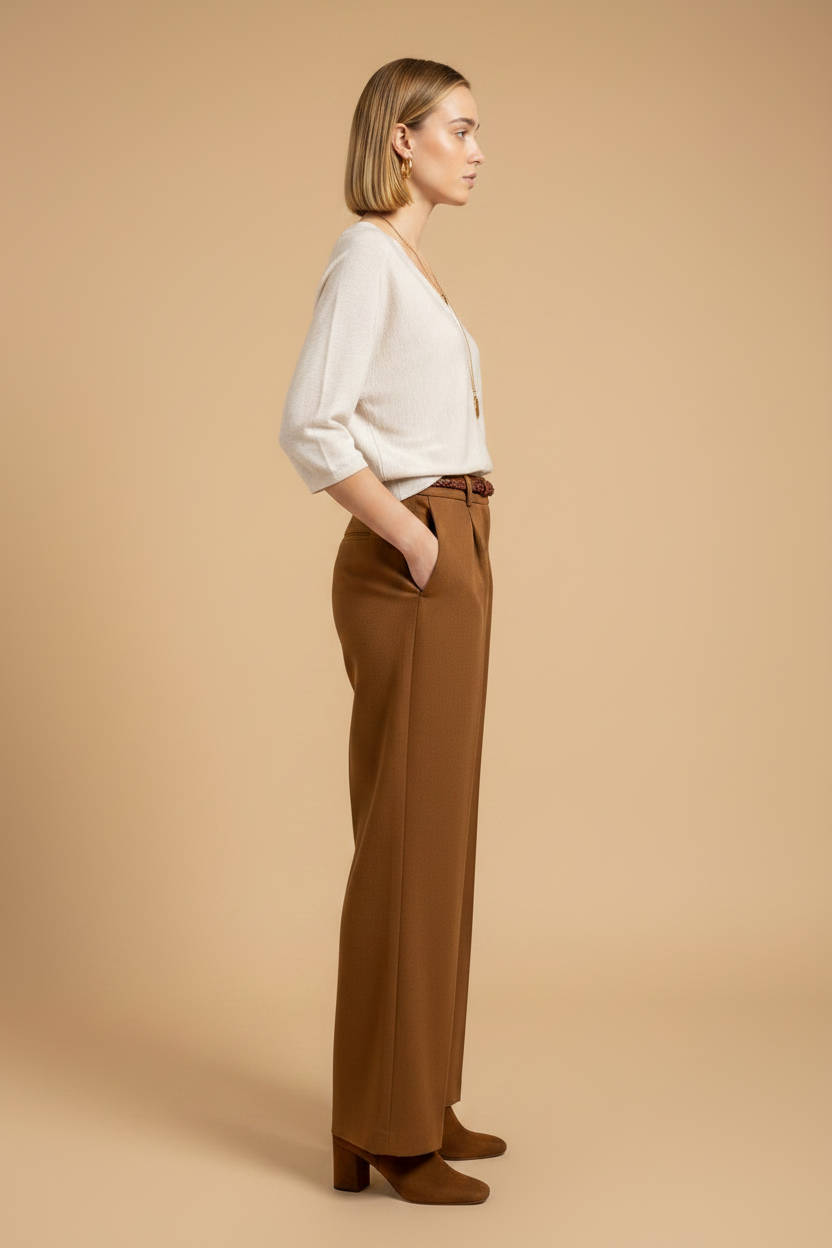 YAYA V-Ausschnitt-Pullover mit Dreiviertelärmeln und Nahtverzierungen Beige Melange