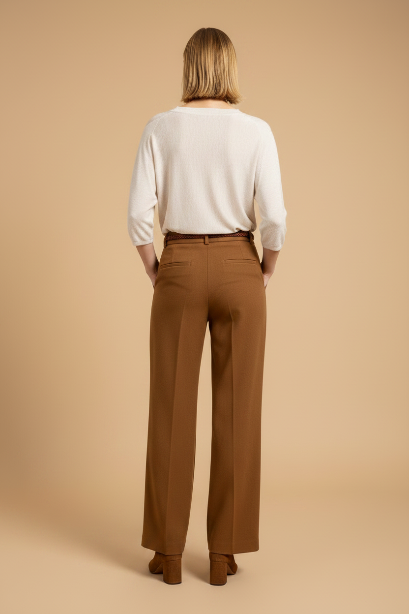 YAYA V-Ausschnitt-Pullover mit Dreiviertelärmeln und Nahtverzierungen Beige Melange