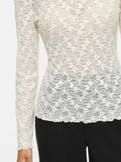 Vila Bluse VIFAY O-NECK L/S TOP - NOOS in der Farbe Egret