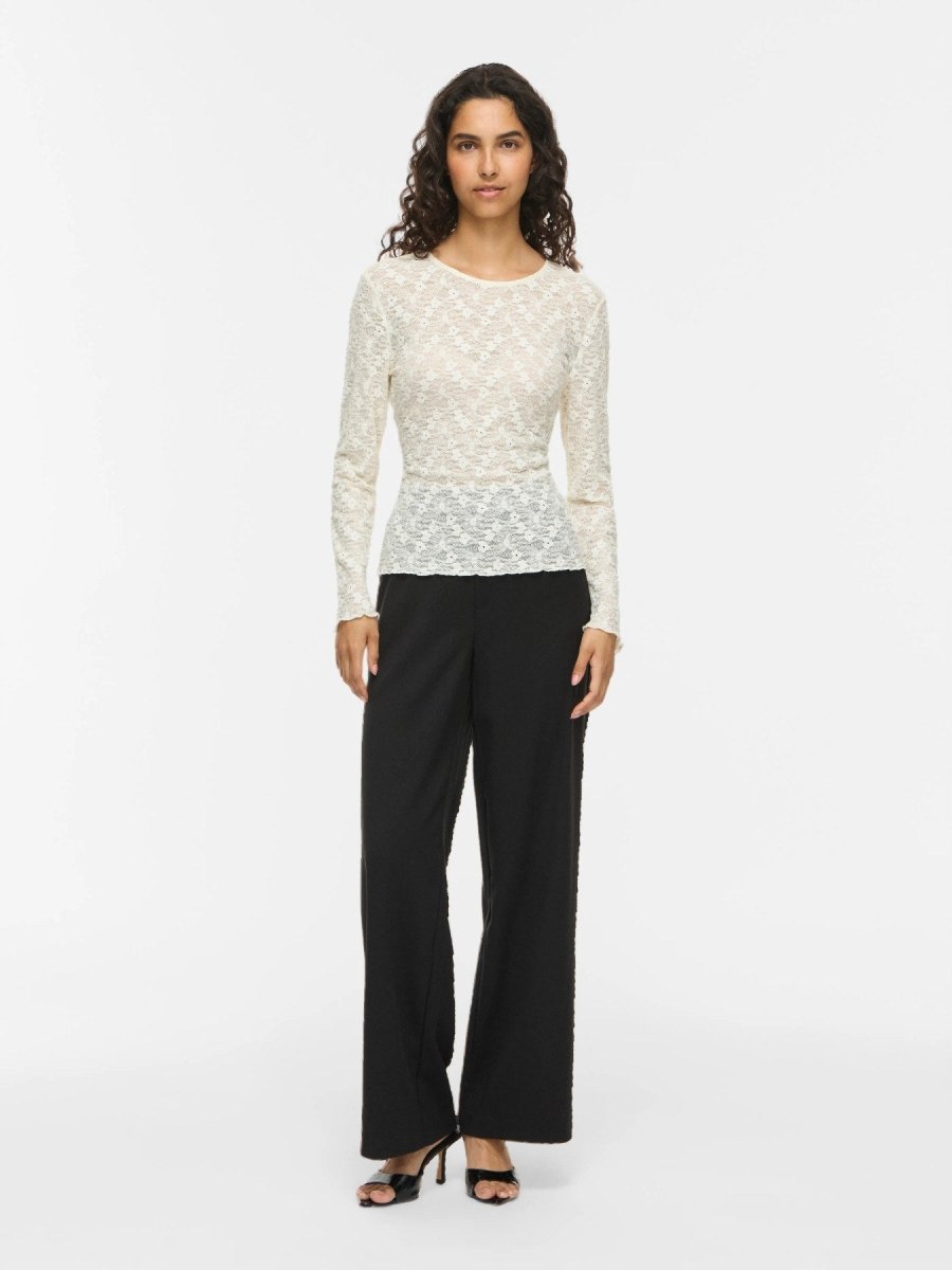 Vila Bluse VIFAY O-NECK L/S TOP - NOOS in der Farbe Egret