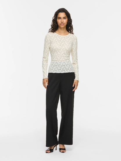 Vila Bluse VIFAY O-NECK L/S TOP - NOOS in der Farbe Egret