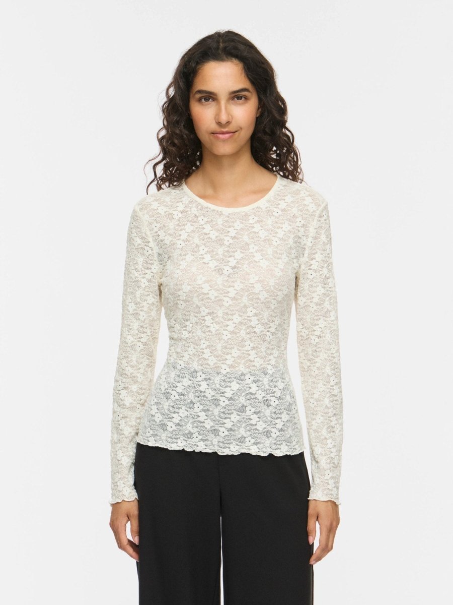 Vila Bluse VIFAY O-NECK L/S TOP - NOOS in der Farbe Egret